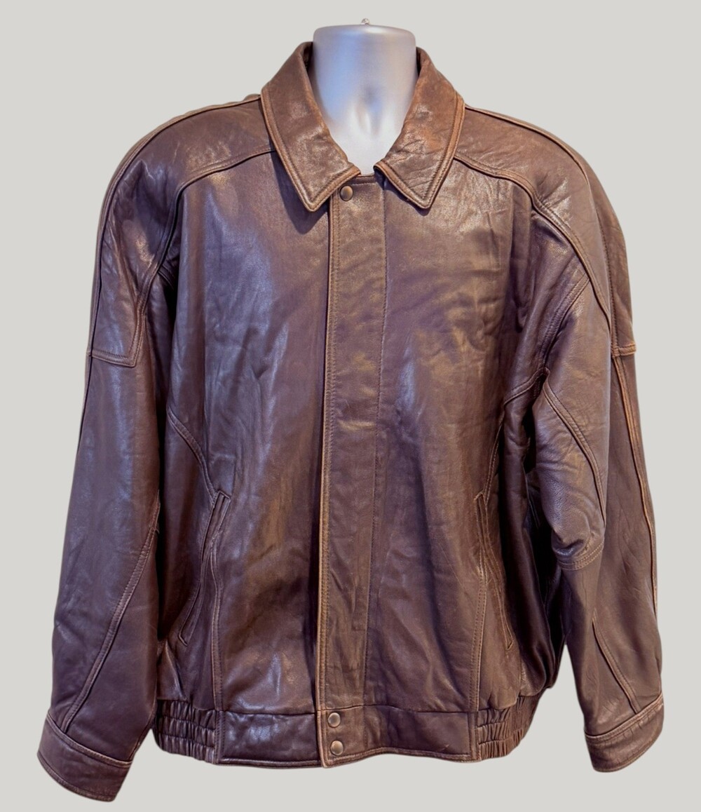Vintage Croft & Barrow Mens XL Brown Lambskin Leather Bomber Jacket 90s